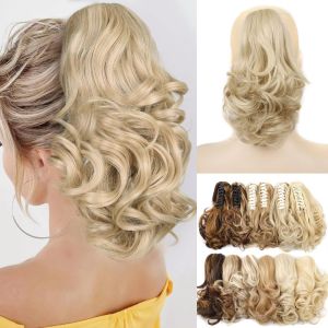 OMQAIO Synthetic Ponytail Hair Extensions Claw Clip 12 Inch Short Curly Pony Tail Hair Hair Accessories Wavy Ponytail Hairpiece for Women