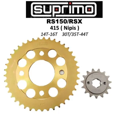 SUPRIMO SPROCKET GOLD EMAS DEPAN BELAKANG 415 NIPIS RS150 RSX 150 CBR150 (1st MODEL)
