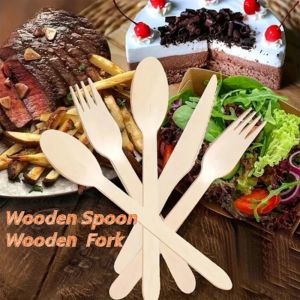 100pcs Wooden Spoon And Fork Ice Cream Scoop Disposable Spoon Fork Set Outdoor Portable Cutleries
