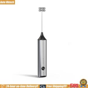 [Auto Vktech] Handheld Electric Foam Maker Stainless Steel Rechargeable Milk Frother 3 Speed Adjustable for Coffee Lattes Cappuccino Matcha Hot Chocolate