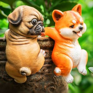 USECOAT Cute Dog Climbing Garden Statue 3D Simulation Fish Tank Figurine Holiday Gifts Novelty Puppy Resin Ornament Home
