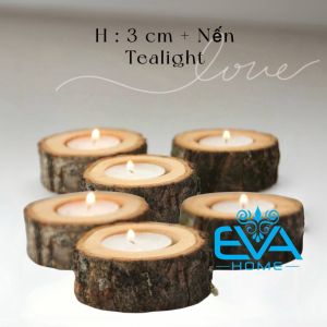Bộ 10 Chân Nến Gỗ Trang Trí Bàn Ăn Phong Cách Mộc Mạc 3cm / Set Of 10 Rustic Candle Holders Table Decor Wood H3C