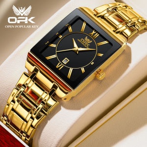 นาฬิกา OPK สำหรับกันน้ำผู้ชาย2023นาฬิกาแฟชันดั้งเดิมหรูหราปฏิทินสแตนเลสส่องสว่างสีดำผู้ชายนาฬิกาข้อมือลำลอง