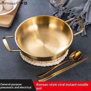 WP💓💛💖 Stainless Steel Dry Pot Instant Noodle Lamian Noodles Pot Seafood Golden Noodle Pot Small Soup Pot Instant Noodles Two Ear Pot
