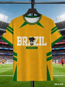 2026 World Cup Brazil Football T Shirt 3D Digitally printed short sleeves Mens sports apparel trendy brand