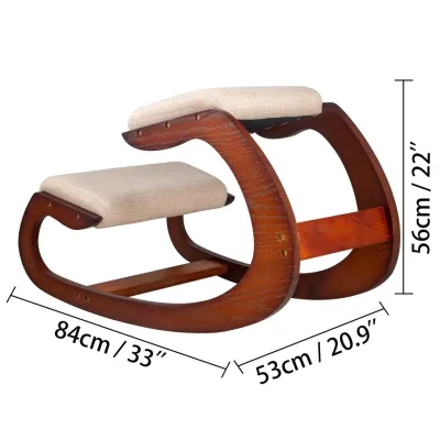 【MY】Ergonomic Kneeling Chair Stool W/ Thick Cushion Home Office Chair Improving Body Posture Rocking Wood Knee Chair
