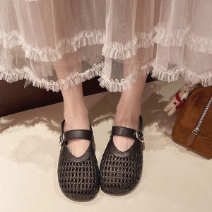 Free Shipping Summer Shallow-Toe Retro Woven Pattern Hollow-Out Round-Toe Flat WomenS Sandals Fashionable And Versatile Sweet And Chic