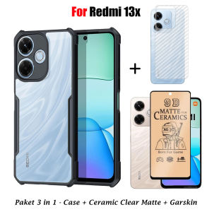 Paket 3IN1 Case Fusion For Redmi 13X Free Tempered Glass Camera & Garskin Carbon Anti Jamur- HOHA CASE