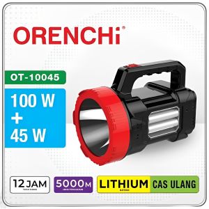 Lampu Senter LED Orenchi OT-10045 Senter Led 100W + 45W cahaya Putih tahan sampai 12jam / Lampu Senter LED Jarak Jauh + Light SMD 45 LED Super Terang / Senter Tangan Rechargeable | Senter Sorot | Senter Super Terang 100 Watt ~ Bintang Reborn Olshop