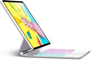 COCOQAC Magnetic Floating Keyboard Case for iPad Air 5th/4th Gen 10.9” Multi-Touch Trackpad 7 Color Backlit Wireless Keyboard for iPad Pro 11 2022 4th/3rd/2nd/1st Gen Support Apple Pencil Charging White