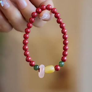 Natural raw cinnabar bracelet freeform amber high-content imperial cinnabar collectible Buddhist beads hand jewelry popular wholesale item