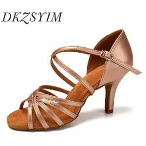 DKZSYIM Women Dance Shoes Latin Practice Ballroom Tango Jazz Soft Sole Ladies Standard Dance Shoes Satin Heeled 5.5/6.5/7.5/8CM2026