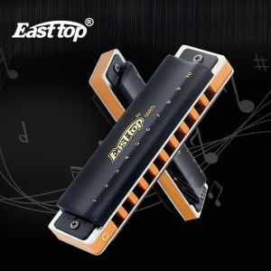 Easttop Harmonica 10 Hole Blues Harmonica Advanced Metal Mouth Organ with Silver Color Cover Top Grade for Professional Player Beginner Students Children Kids Birthday Gift T008S