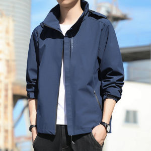 Jeep Spirit Lightweight Jacket Autumn Casual Mens Hooded Tooling Jacket Trend Solid Color Letter Coat