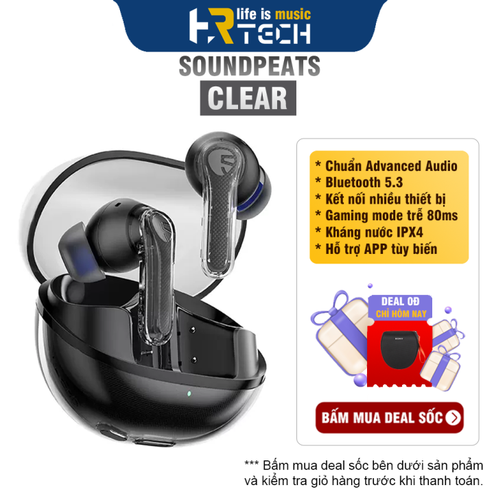 Tai Nghe Không Dây True Wireless SoundPEATS Clear Bluetooth 5.2 Thời Lượng Pin Đến 40h Chống Ồn ENC