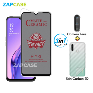 Paket 3in1 Anti Gores Layar Privasi Oppo A31 A8 Free Tempered Glass Camera dan Skin Carbon