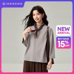 Giordano Beau Monde Women Mock neck 3/4 sleeve cotton sweatshirt Free Shipping 13326636