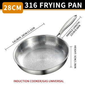 Stainless steel Frying pan Uncoated Fried Steak Pot Flat Bottom Oven Safe Omelette Pan non-stick pan electromagnetic stove and gas stove dual-use