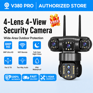V380 PRO 8MP 4 Lens 4 Screen Outdoor Security WIFI Camera Full-Color Night Vision Pan & Tilt Two-Way Audio IP66 Waterproof Remote Monitoring Dual Antenna