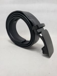 Sabuk Ikat Pinggang Gesper Pria Dewasa Kepala Rel Otomatis Polos Hitam Bahan Kulit Pu Sintetis dan Nylon Poliester