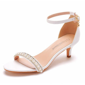 Shxy · รองเท้าส้นสูง 11 ซม. ประดับไข่มุก สีขาว แต่งหัวเข็มขัด สําหรับผู้หญิง งานแต่งงาน