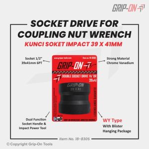 Grip-On Double Socket Drive 39X41 For Coupling Nut Wrench - Mata Shock Impact Kunci Mur Kopling Cvt 39 X 41 Mm 18-830S Grip On