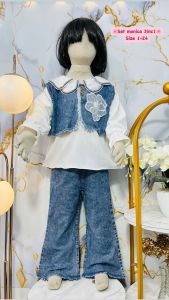 Setelan ballerina capucina anak perempuan usia 3 - 10 tahun / set rompi jeans lepas motif karakter viral terbaru