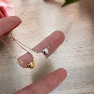 [haoh] 2 Pieces Set Fashion Mini Cute Heart-shaped Pendant Necklace Earrings For Sweet Girl Non-Fading Titanium Steel Choker Ear Studs