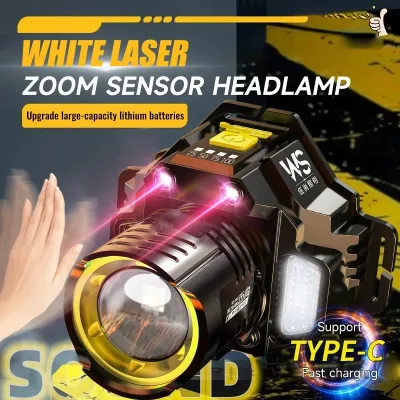 Headlamp Senter Kepala LED Induksi Sensor Gerak Glare T8 Zoom Rotating/Lampu Kepala LED Super Terang 5000 Lumen dengan Sensor Tangan USB Charging Senter Sorot dengan 6 Mode Cahaya Lampu Kepala Untuk Memancing