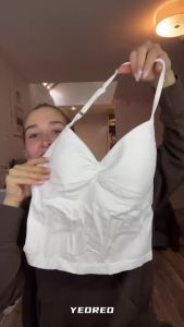 YEOREO SoftHue Impact  Long Lace-Up Top for Women Halter Neck Workout Vest Backless Fitness Long Top with Adjustable Straps