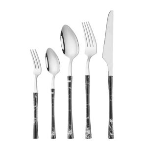 Cutlery Set Stainless Steel Simulated Wood Grain Marble Grain Dwarf Waist Knife Fork Spoon 5 Pcs Set