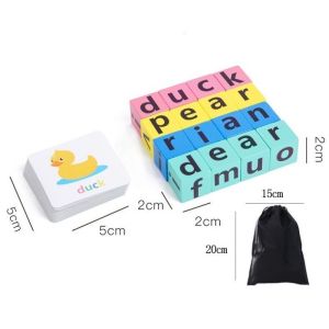 Children Alphabet Spelling Game for Kids Wooden Letter Spelling Block Flash Cards Puzzle Game Toys