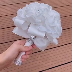 【yrshop】Rose Bridesmaid Wedding Foam flowers Rose Bridal bouquet Ribbon Fake Wedding bouquet