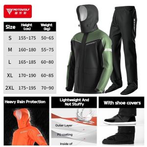 MOTOWOLF Motorcycle Rainsuit Waterproof Split Raincoat Jacket Pants Lightweight Foldable Reflective