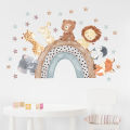 Cartoon Animal Wall Sticker Hiasan Dinding Kamar Anak Dekorasi Stiker Dinding Kelas Sekolah Rainbow Star Gajah, Singa, Beruang, Rubah. 