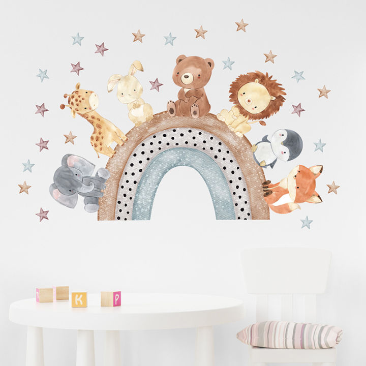 Cartoon%20Animal%20Wall%20Sticker%20Hiasan%20Dinding%20Kamar%20Anak%20Dekorasi%20Stiker%20Dinding%20Kelas%20Sekolah%20Rainbow%20Star%20Gajah,%20Singa,%20Beruang,%20Rubah%20-%20Image%206