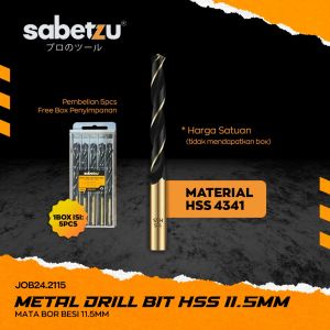 Mata Bor Besi 11.5MM HSS Material 4341 Titanium Coat 115mm - HSS Twist Drill Bits Size 11.5 MM Mata Bor Besi Kayu Aluminium PVC Plastik Akrilik Papan Acrylic Metal Besi Wood Plastic Steel Hitam Black Mata Bor Satuan JOB24.2115 SABETZU