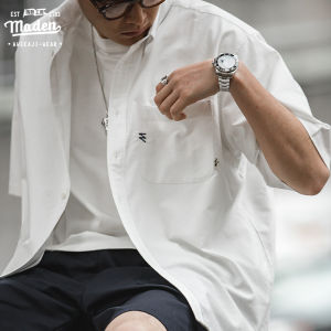 Maden brand 2025 new summer new men youth gentleman sunshine Japanese retro oversize white stacking short-sleeved shirt loose cityboy seaside vacation fashion male shirt