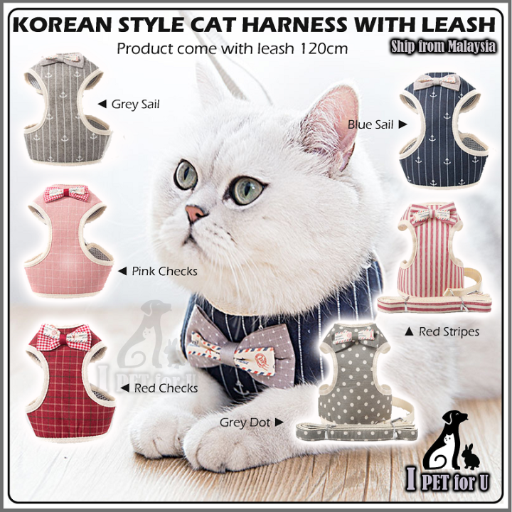Korean Style Cat Harness with Leash Set Pet Walking Vest Lead Harness Adjustable Soft Mesh Kitten Puppy Small Dogs