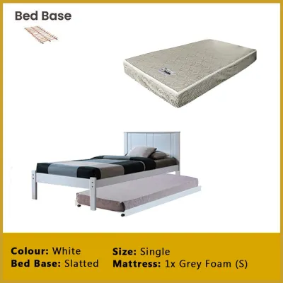 LivingMall Ethan Single Pull-Out Bedframe MDF + Veneer Solid Wood Slatted Base - w/ Mattress Option