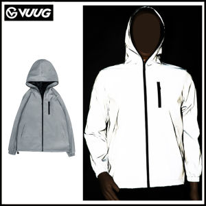 VUUG เสื้อกันลมสะท้อนแสงสำหรับผู้ชาย เสื้อแจ็คเก็ตกันน้ำสไตล์สตรีทฮิปฮอปทรงหลวมไซส์ใหญ่พิเศษ