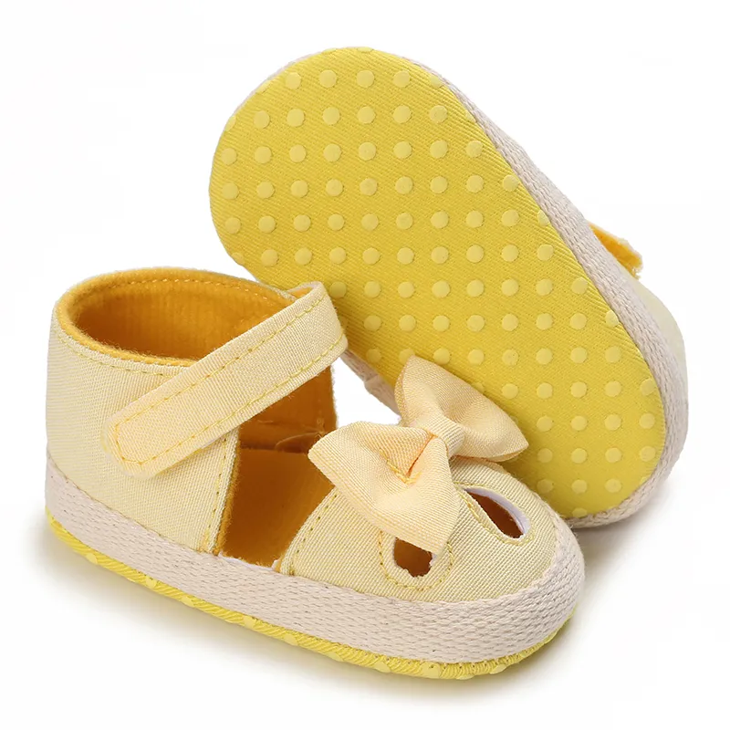 Baby Mary Jane Sandals Elegant Bow Princess Shoes Canvas Shoes Non Slip  Fabric Soles Neonatal Walking Shoes Velcro Shoes