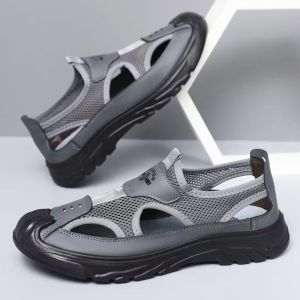 Large Size Breathable MenS Closed-Toe Sandals Hollow Mesh Hole Shoes Outdoor Lightweight Sports Casual Beach Shoes