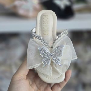 Dép lê quai đá nơ công chúa 100% da mềm đế dẻo chống nước cho bé gái