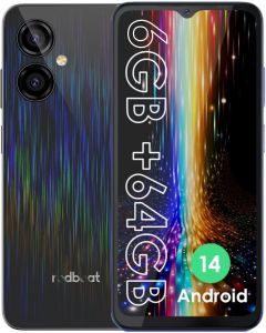 Redbeat D5 Unlocked Android 14 Cell Phones 8-core 1.6GHz Processor 6.52 Inch IPS 5000mAh 6GB RAM 64GB ROM Expandable 1TB 13MP + 5MP Camera Dual 4G SIM Slots GPS Type-C WiFi Bluetooth 5.0Black