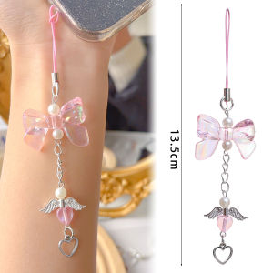 X.Z.MOONLIGH Cute Retro Y2K Bow Acrylic Keychain DIY Angel Wings Mobile Phone Lanyard