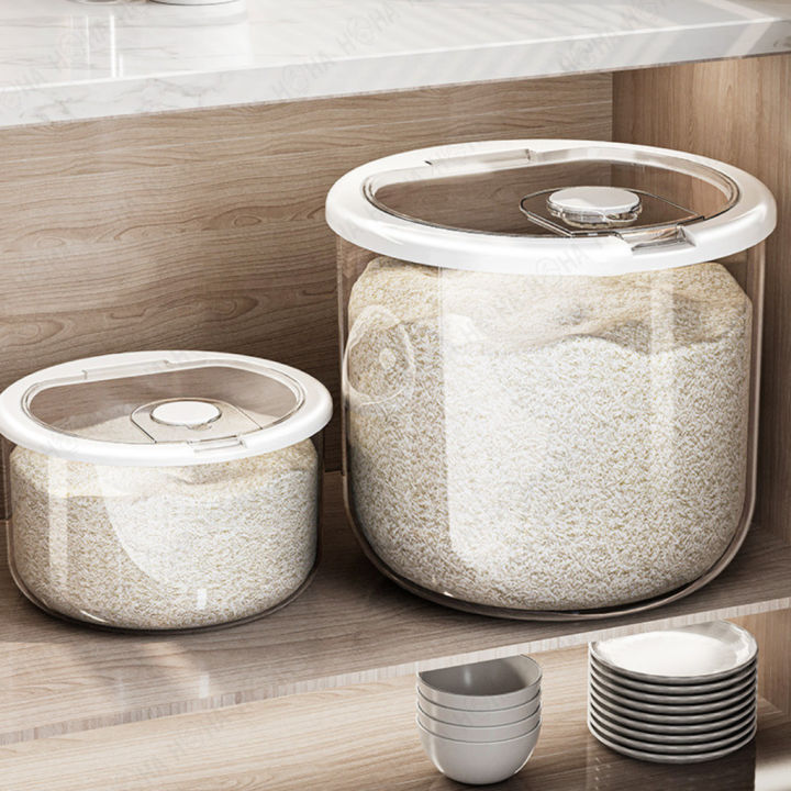 Transparent Rice Box 5/10KG Round Rice Storage Box Insect Moisture Proof Sealed Transparent ...