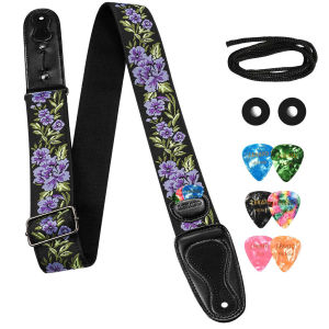 LEKATO LGS-6 Guitar Strap 2" Wide Acoustic Guitar Strap Retro Woven Adjustable Length Electric Bass Guitar Strap