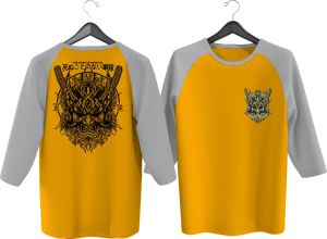 KAOS RAGLAN PRIA MASK SAMURAI \ KAOS RAGLAN PRIA LENGAN 3\4 ATASAN PRIA / KAOS MURAH / KAOS DISTRO / KAOS SIMPLE / T-SHIRT PRIA