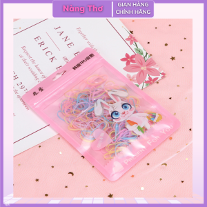 Set 200-500 Thun Cột Tóc Co Giãn Nhiều Màu Kèm Túi Xinh Xắn Và Hộp Đựng